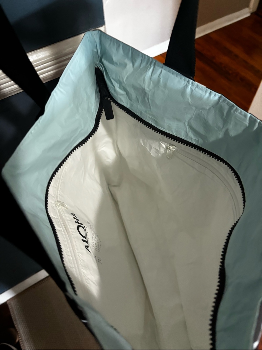 ALOHA Collection Black Tote with White Wave Print and Light Blue Lining - Picture 10 of 12
